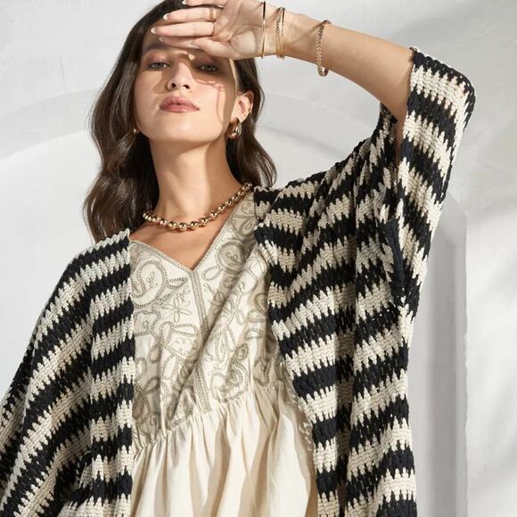 Max Textured Open Front Kimono Shrug Black / Cream Size L NWOT - Picture 4 of 8